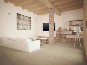 ristrutturazione rendering interno casale recuperato